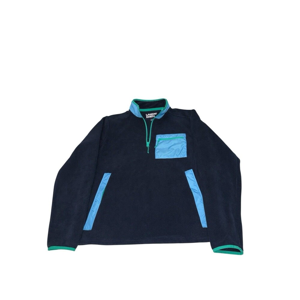 Lands End 1/4 Zip Fleece Sweater Men’s Medium Pull Over Contrast Binding